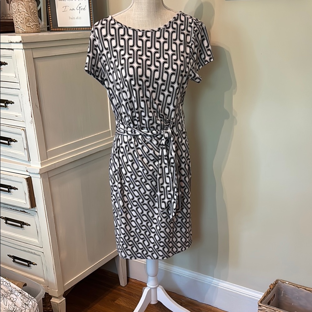 Geometric Patterned Black and White Dress
